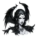 morrigan from iron druid, chubby, nude, submissive, deadly, crowwings tattoo design idea