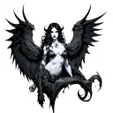 morrigan from iron druid, chubby, nude, submissive, deadly, crowwings tattoo design idea