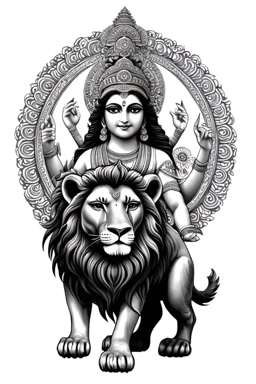 goddess lakshmi with lion  tattoo design idea
