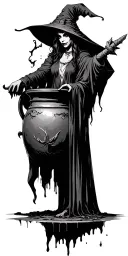 evil witch cauldron tattoo design idea