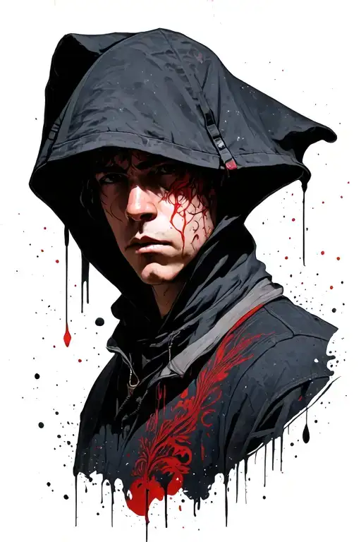 Blood Luna Universe Fund Cuervos in a Nevada street with a shadow of a hooded young man tattoo design idea