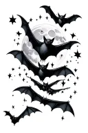 bats flying with stars and a moon around them representing tattoo design idea
