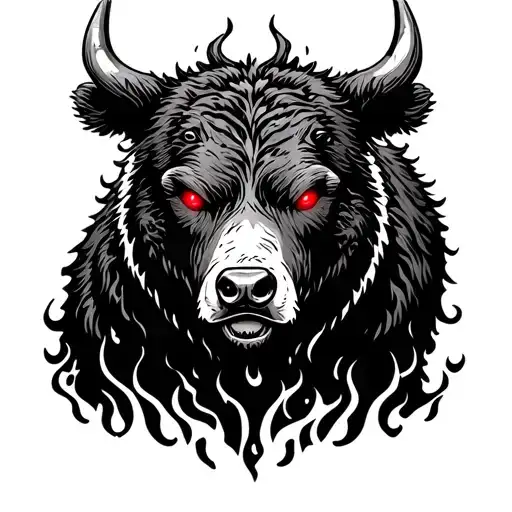 bull and bear with red eyes like fire tattoo design idea