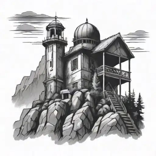 Bell tower on mountain tattoo design idea