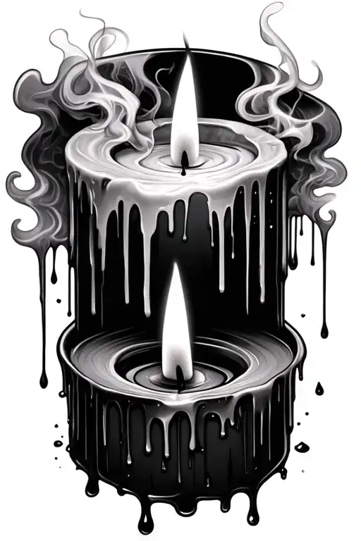 burning candle wax dripping with smoke, realistic tattoo design idea