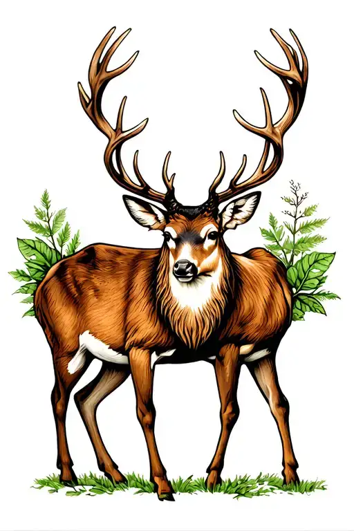 full body white tail deer standing side view tattoo design idea
