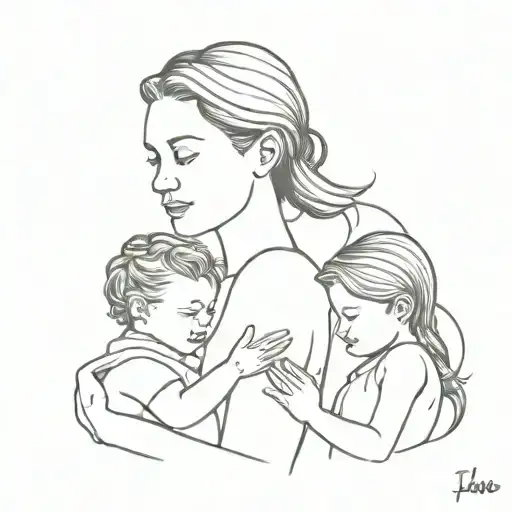 Mother, daughter and son tattoo design idea