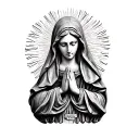 stone statue praying Virgin Mary wearing a burberry vail  tattoo design idea