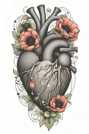abstract design human heart, poppies, anemones, music, love tattoo design idea