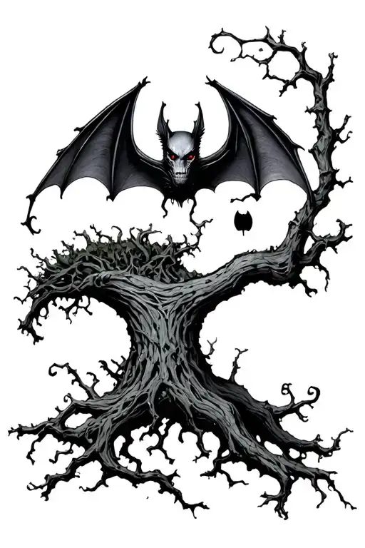 skinny poison tree with a bat tattoo design idea