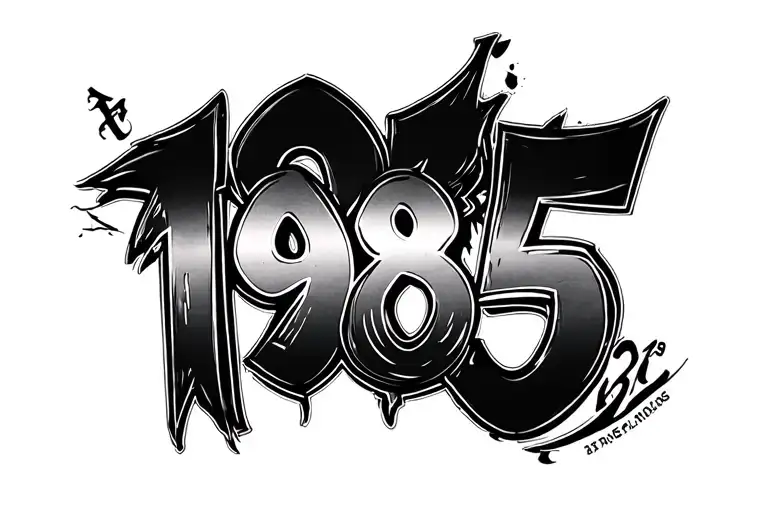 "1985" negative font surrounded tattoo design idea