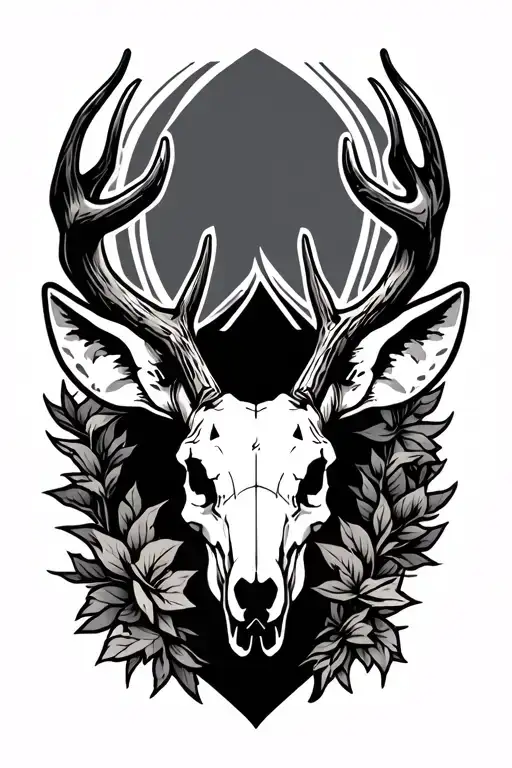 stag skull and stag head tattoo design idea
