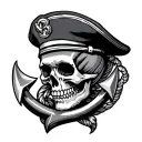 skull with sailor hat and large anchor intertwined tattoo design idea