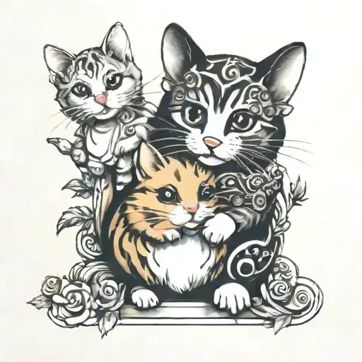 hamster and cat sitting tattoo design idea