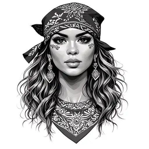 latina wearing bandana front view tattoo design idea