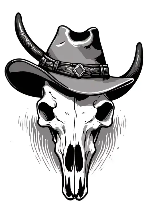 steer skull with cowboy and Weastern  tattoo design idea