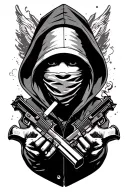 tatoo of guns and a person smoking a blunt with a ski mask on in the hood tattoo design idea