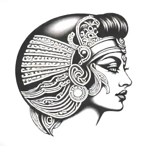 cleopatra's face with hair tattoo design idea