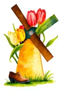 windmill with tulips and clogs tattoo design idea