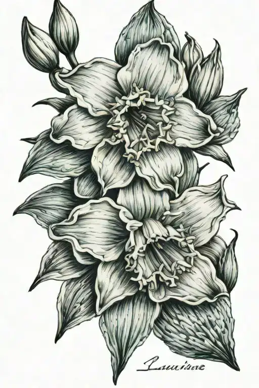 aquamarine daffodil with the name Lucas surrounded tattoo design idea
