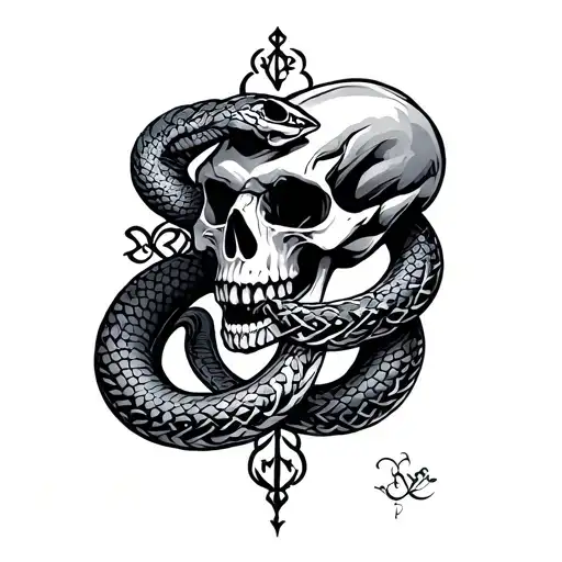 Celtic snake and skull tattoo design idea