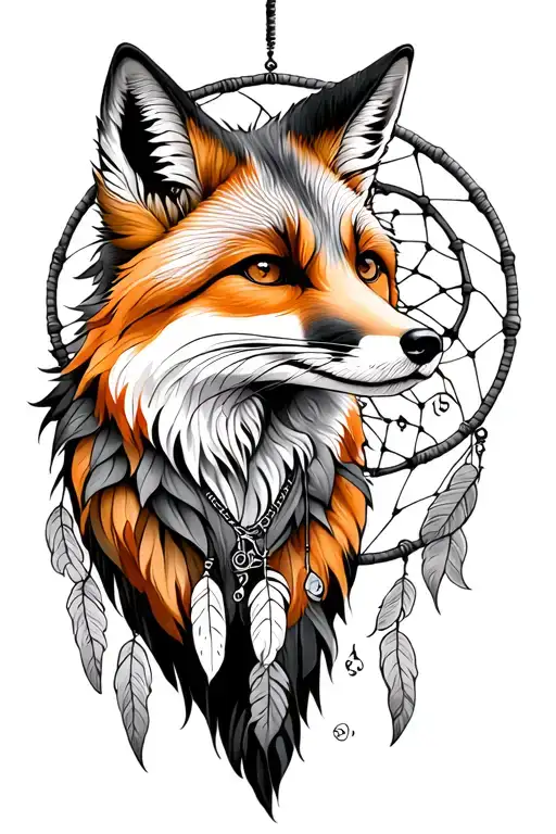 Fox with dream catcher tattoo design idea