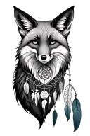 Fox with dream catcher tattoo design idea