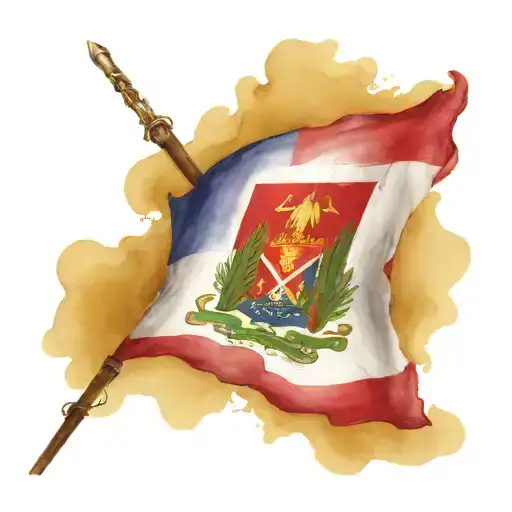 Haitian, American and dominican flag on a flag pole tattoo design idea