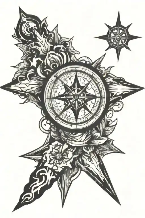 cross inside compass tattoo design idea