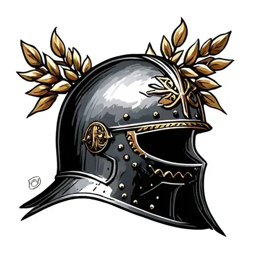 Flamma helmet with a laurel wreath and spqr roman symbol tattoo design idea