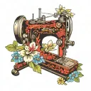 sewing machine hawaii flowers tattoo design idea