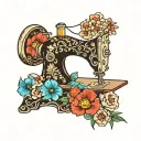 sewing machine hawaii flowers tattoo design idea