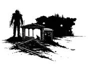 post apocalyptic horror town with traveler tattoo design idea