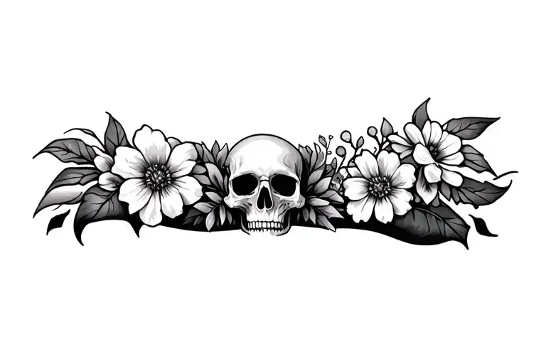 flowers and skull for a forearm tattoo design idea