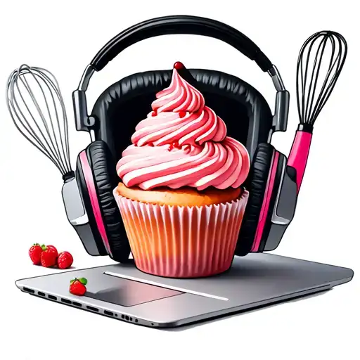 headset, spatula, whisk, cupcake, laptop tattoo design idea