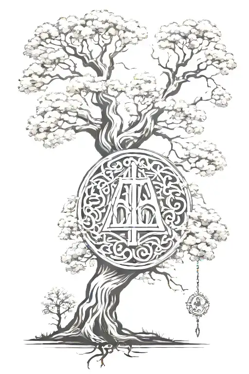 Norse tree with notre dame logo at bottom tattoo design idea
