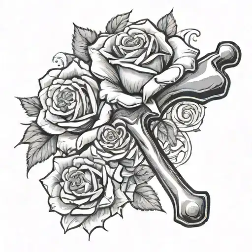 anvil roses hammer tattoo design idea