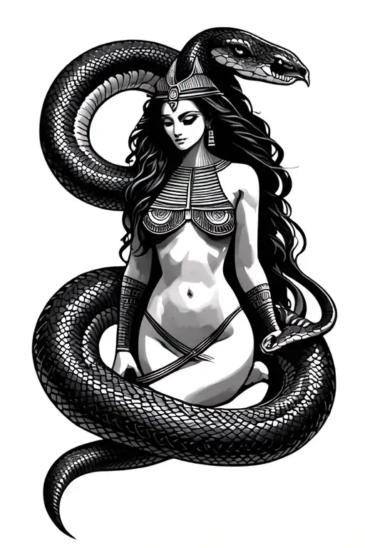 Maat with Apophis (woman is entwined with an evil snake) tattoo design idea