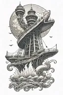 kraken reaching out and grabs the Stanley cup surrounded by water and the space needle in the back tattoo design idea