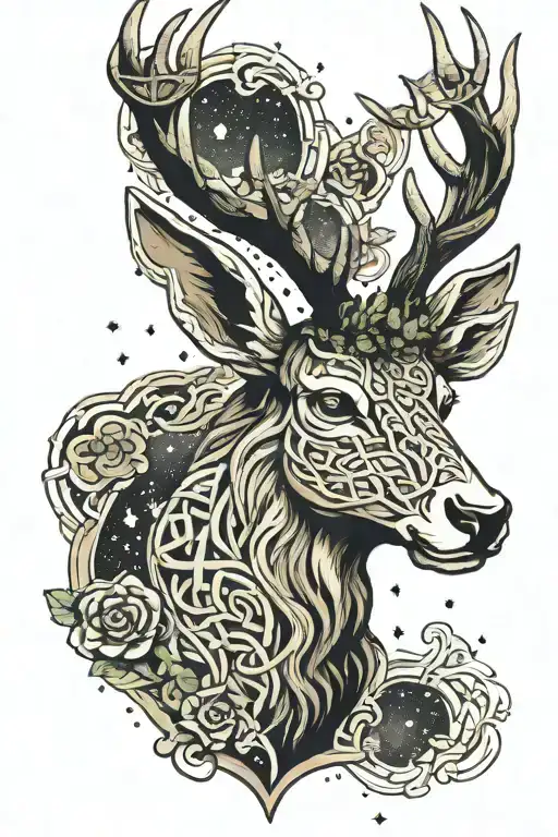 celtic stag head night sky filled tattoo design idea