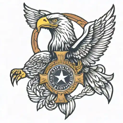 us navy captain eagle in front of a cross  tattoo design idea