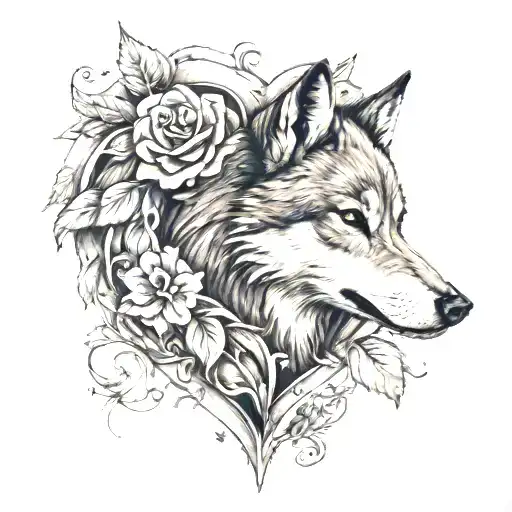 A heart and a wolf sparrow tattoo design idea
