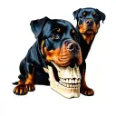 Rottweiler sitting on a skull tattoo design idea