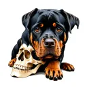Rottweiler sitting on a skull tattoo design idea