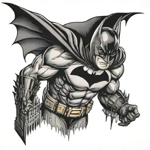 batman with gotham city skyline tattoo design idea