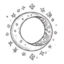 waxing crescent moon surrounded by diamond stars  tattoo design idea