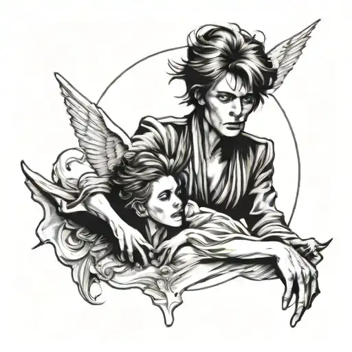 david Bowie, mother, angel flying tattoo design idea