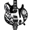 Guitar, muscle, anatomy, brassens, watchmaking tattoo design idea