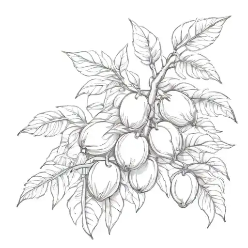 peach and mango tree tattoo design idea
