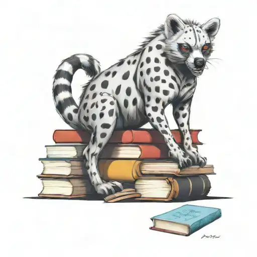 Harley Quinn hyena sitting on stack of library books tattoo design idea